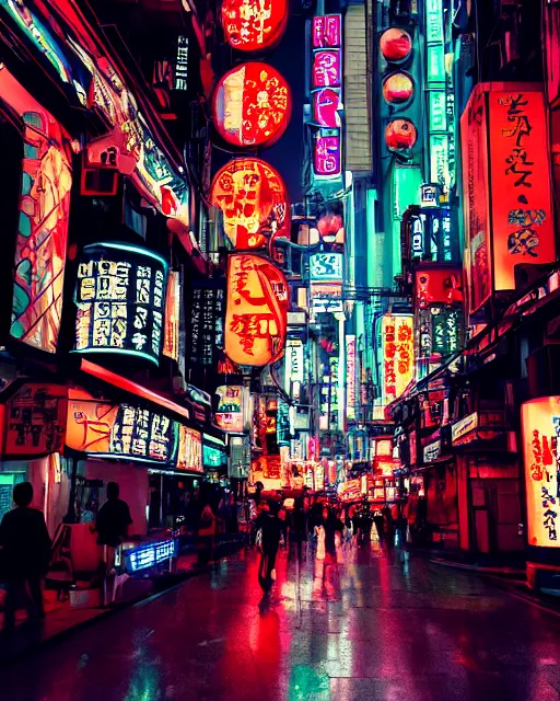 Image similar to futuristic tokyo crowded night street with neon signs by giorgio vasari, the animatrix, atmospheric, cinematic composition, 8 k, cyberpunk lighting, blade runner