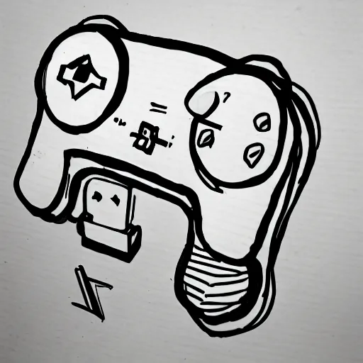 Image similar to ink pen doodle of small box character holding game controller