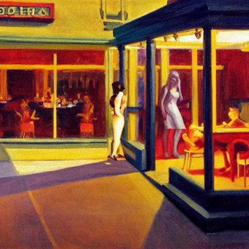 Image similar to hollywood babylon, on the qt, scandal sheet, painting by edward hopper and eric fischl