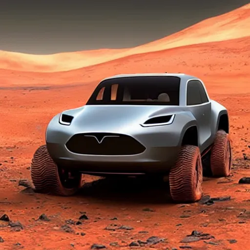 Image similar to A tesla Cybertruck on the surface of Mars, hyper realistic