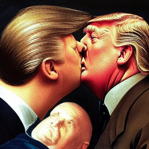 Image similar to still of donald trump kissing adolf hitler, renaissance painting