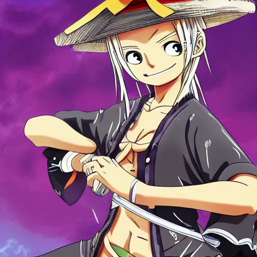 Image similar to anime girl samurai in the style of one piece, high quality