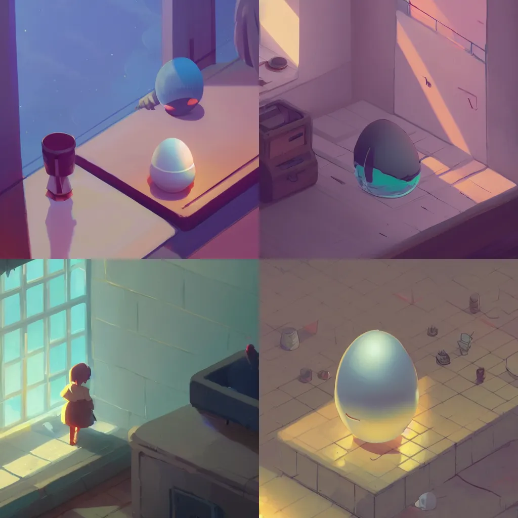 Prompt: isometric egg, greg rutkowski and caspar david friedrich, james gilleard, atey ghailan, makoto shinkai, studio ghibli, rim light, exquisite lighting, clear focus, very coherent, plain background, soft painting