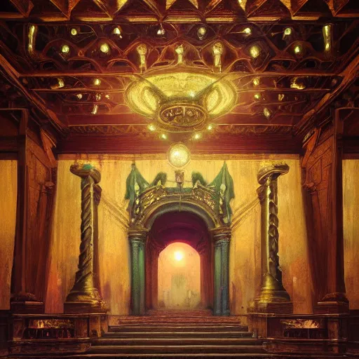 Image similar to eldritch legislature, fantasy, realistic colorful photography, interior, hyperrealism, incredible, award - winning photography, regal, rich colors, by greg rutkowski, lovecraftian