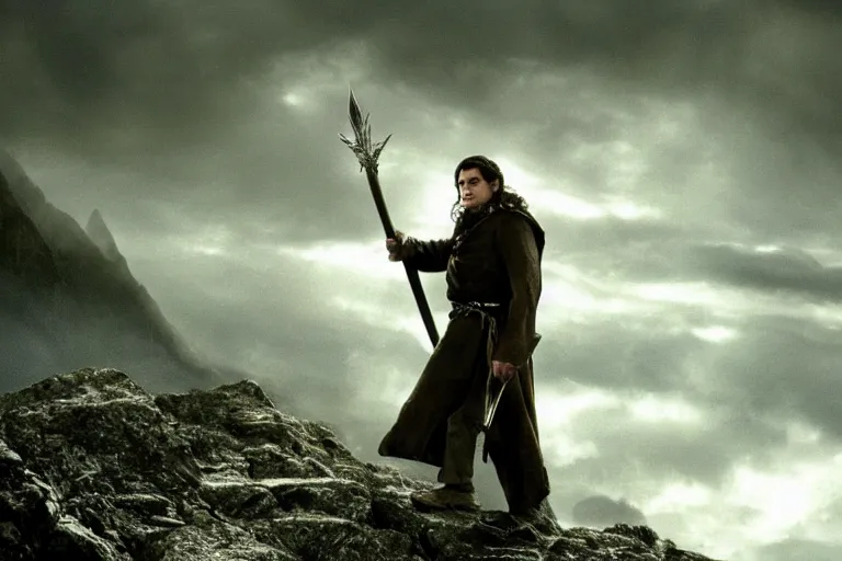 Image similar to ben shapiro stars in the lord of the rings return of the king, highly detailed, cinematic lighting, 4 k, arricam studio 3 5 mm film camera, kodak 5 2 7 9 ( tungsten - balanced ) film stock
