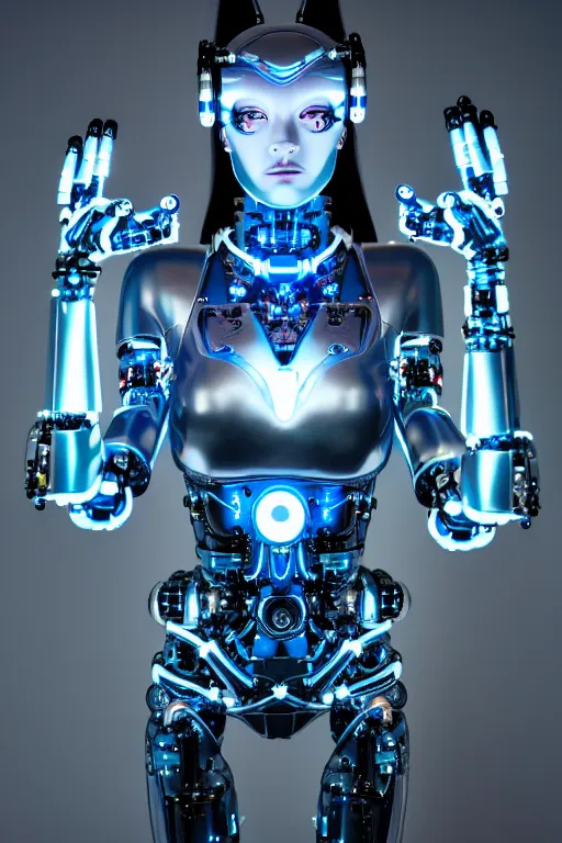 Image similar to detailed photo of the half - cybernetic robocatgirl, symmetry, awesome exposition, very detailed, highly accurate, intricate, professional lighting diffracted lightrays, 8 k, sense of awe, science magazine cover