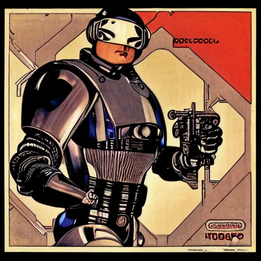 Prompt: robocop by mucha