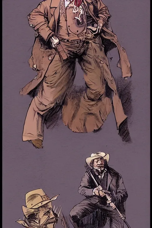 Image similar to vernon. Smug old west circus sharpshooter. concept art by James Gurney and Mœbius.