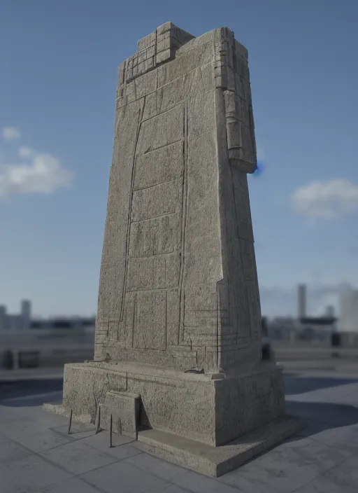 Image similar to highly detailed realistic architecture 3 d render of a futurisctic stele monument made from little atomiums standing near a highway, archdaily, made in unreal engine 4 octane render