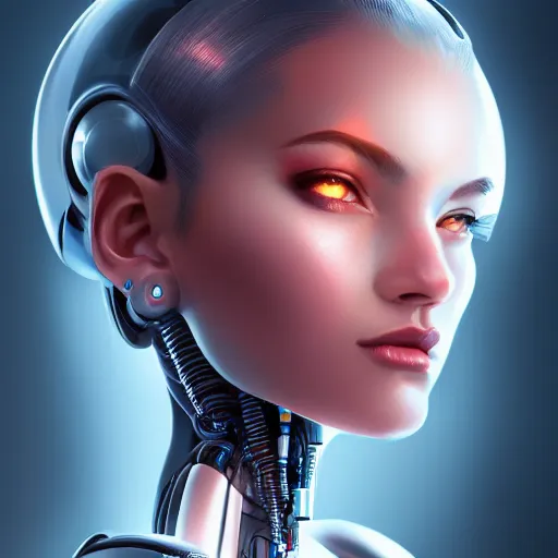 Prompt: portrait of beautiful girl with robot body by artgerm, close up, portrait, cinematic, elegant, artstation, intricate, highly detailed, digital painting, artstation, concept art, sharp focus, illustration, cyberpunk, cgsociety, 8 k