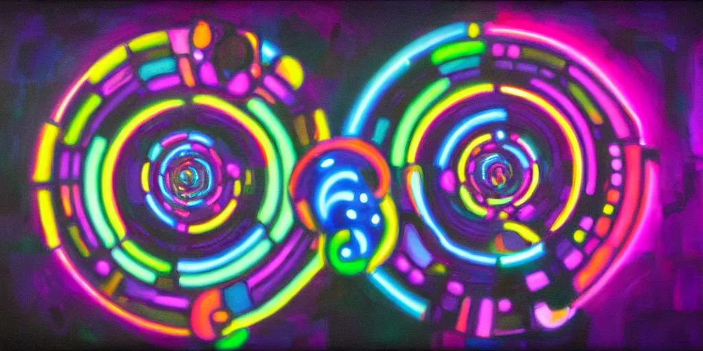 Image similar to a beautiful painting of a stargate by takashi murakami 8 k particulate neon light film grain