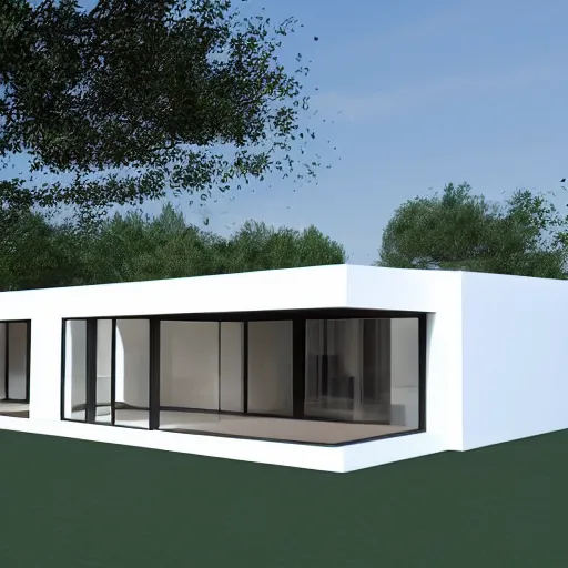 Image similar to blueprints of a concept modular house, minimalistic, white, future