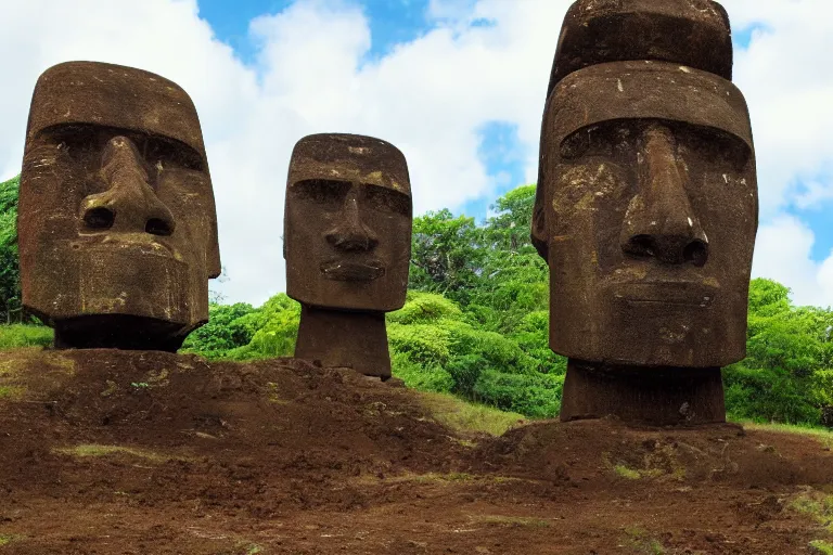 Prompt: how moai statues were built, 4k