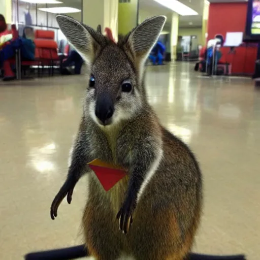 Prompt: wallaby at the DMV in the style of Richard Scarry