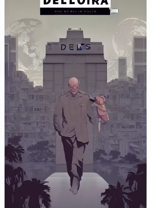 Image similar to poster artwork by Michael Whelan and Tomer Hanuka, of Delos Incorporated, clean