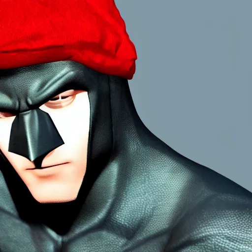 Image similar to photorealistic batman is wearing a red beanie. hyperdetailed photorealism