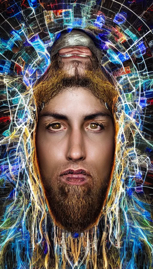 Image similar to portrait of a digital shaman, by andre francois