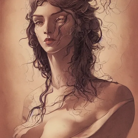 Image similar to a highly detailed portrait in the style of milo manara and in the style of peter mohrbacher.