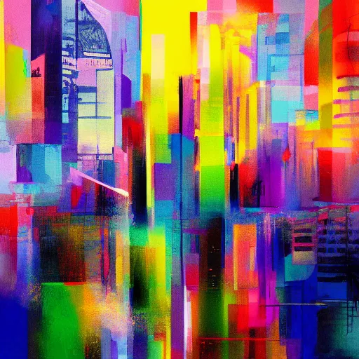 Image similar to abstract colorful painting of a city by Jason Anderson, amazing art, high quality