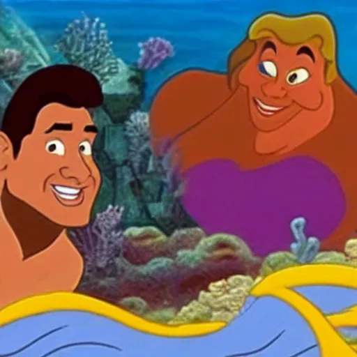 Prompt: dwayne johnson as a cartoon under the sea in the little mermaid