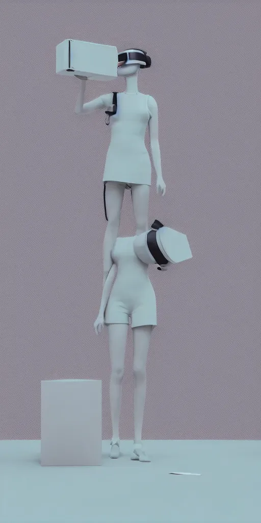 Image similar to 3d matte render, VR goggles, mannequins, dj rave party, Hsiao-Ron Cheng, pastel colors, hyper-realism, pastel, polkadots, minimal, simplistic, amazing composition, vaporwave, wow, Gertrude Abercrombie, Beeple, minimalistic graffiti masterpiece, minimalism, 3d abstract render overlayed, black background, psychedelic therapy, trending on ArtStation, ink splatters, pen lines, incredible detail, creative, positive energy, happy, unique, negative space, pure imagination painted by artgerm