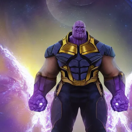 Prompt: Thanos with the DALLE-2, Midjourney, and Stable Diffusion stones