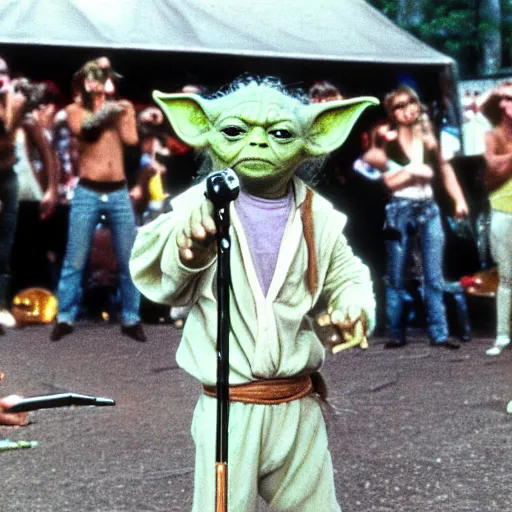 Image similar to yoda performing at woodstock