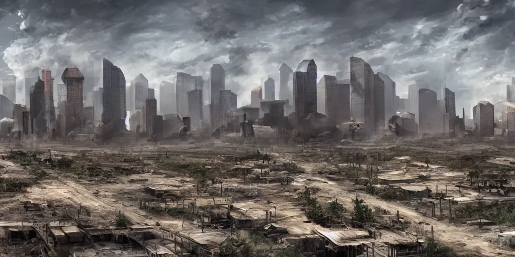 Image similar to Post apocalyptic houston texas matte painting concept art 4k