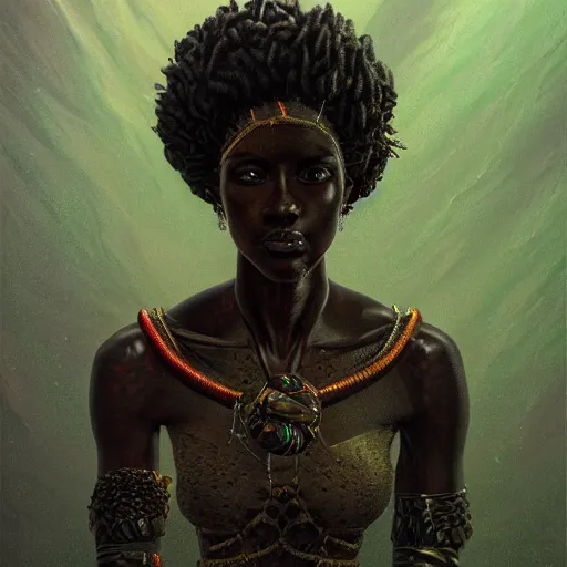 Image similar to Photorealistic ebony goddess in the style of Michael Whelan and Gustave Dore. Hyperdetailed photorealism, 108 megapixels, amazing depth, glowing rich colors, powerful imagery, psychedelic Overtones, 3D finalrender, 3d shading, cinematic lighting, artstation concept art