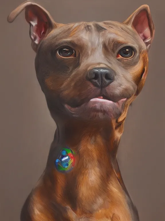 Image similar to an ultradetailed beautiful portrait painting of a original sonic character based off of a strong elegant brown pitbull, oil painting, high resolution, sonic oc, brown fur, furry, in the style of sonic forces