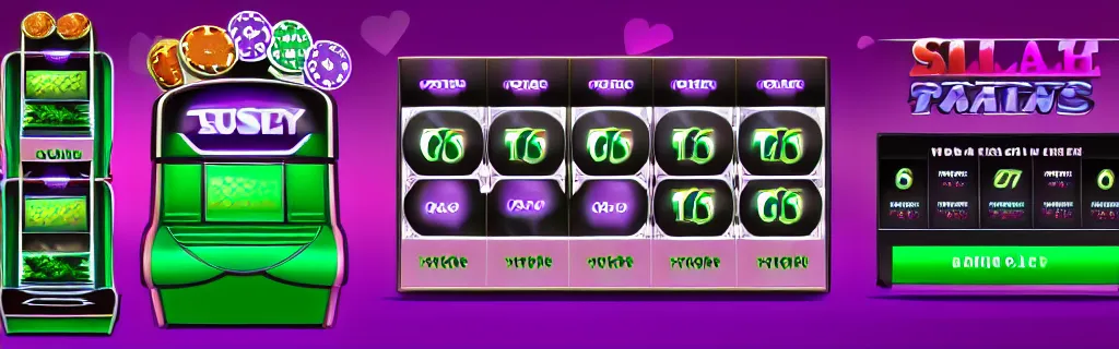 Image similar to purple and green slots casino interface, material design