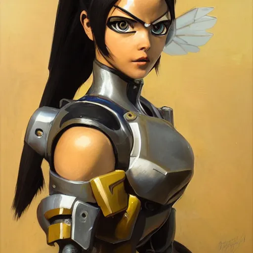 Prompt: greg manchess portrait painting of partially armored battle angel alita as overwatch character, medium shot, asymmetrical, profile picture, organic painting, sunny day, matte painting, bold shapes, hard edges, street art, trending on artstation, by huang guangjian, gil elvgren, ruan jia, greg rutkowski, gaston bussiere