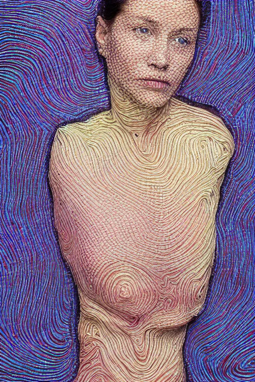 Image similar to portrait of a woman with reaction diffusion skin texture, high detail