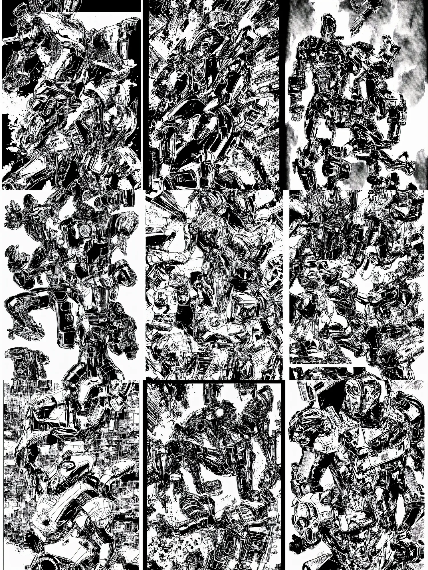 Prompt: ultron, a page from cyberpunk 2 0 2 0, style of paolo parente, style of mike jackson, adam smasher, johnny silverhand, 1 9 9 0 s comic book style, white background, ink drawing, black and white, mid - shot