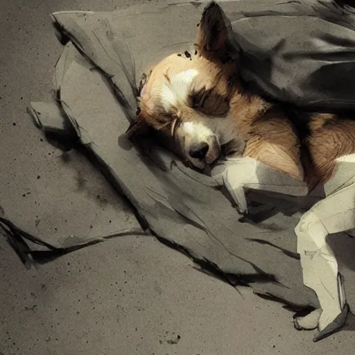 Image similar to 3d scene of a sleeping dog, Greg Rutkowski and Yoji Shinkawa