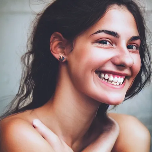 Image similar to color portrait beautiful smiling Italian young woman, by Rosie Matheson, clean, detailed, award winning