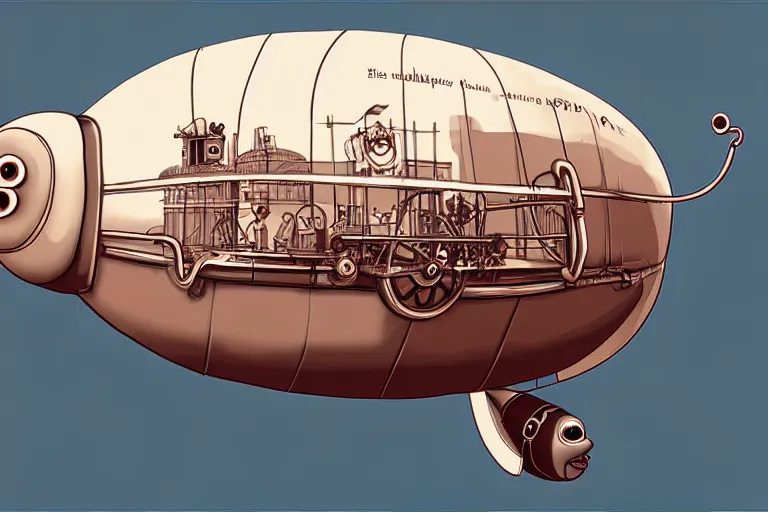 Prompt: a blimp in the shape of a pig, steampunk, digital art, extremely detailed