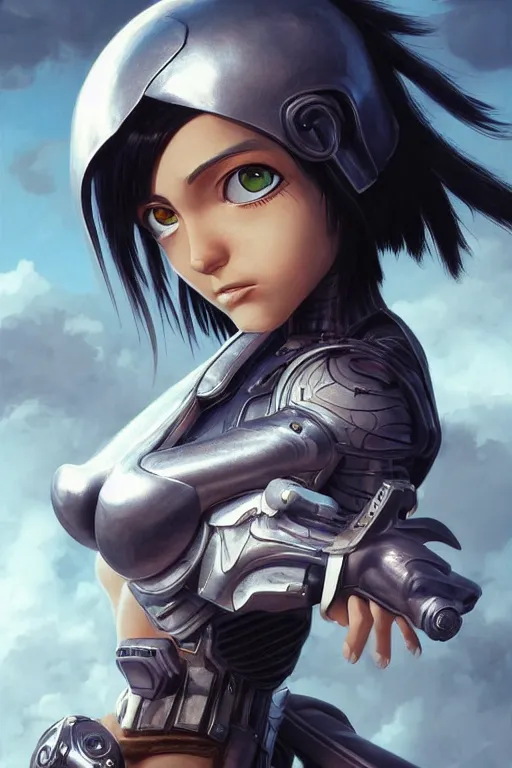 Image similar to battle angel alita, emily browning as alita, d & d, fantasy, portrait, highly detailed, headshot, digital painting, trending on artstation, concept art, sharp focus, illustration, art by artgerm and greg rutkowski and magali villeneuve