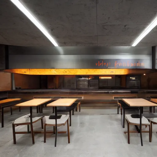 Image similar to brutalist architecture, fast food joint