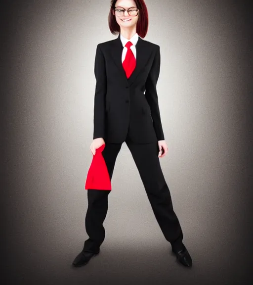 Image similar to a girl wearing a business suit and a red necktie, digital art, hd, smooth, elegant, Tran Ross