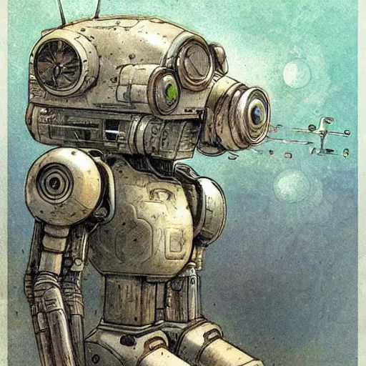 Image similar to retrofuturist robot by jean baptiste monge, muted colors,