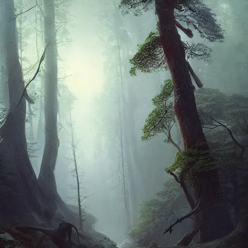 Prompt: a beautiful painting of a forest by ivan aivazovsky and sin jong hun and greg rutkowski. in style of concept art. 4 k texture. ray tracing. sharp lines, hyper detailed. octane render. trending on artstation