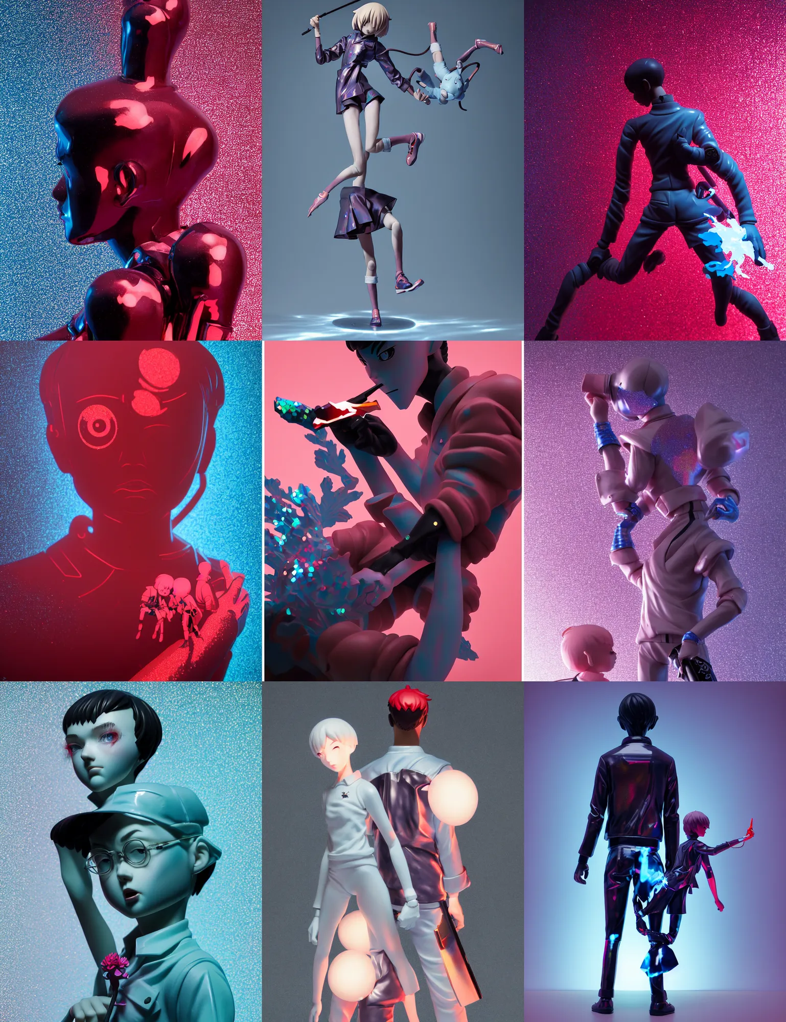 Prompt: james jean, ilya kuvshinov isolated fighting high school boy vinyl figure, figure photography, glitter accents on figure, holographic undertones, anime stylized, high detail, ethereal lighting, rim light, expert light effects on figure, sharp focus, dramatic composition and glowing effects unreal engine, octane, editorial awarded design