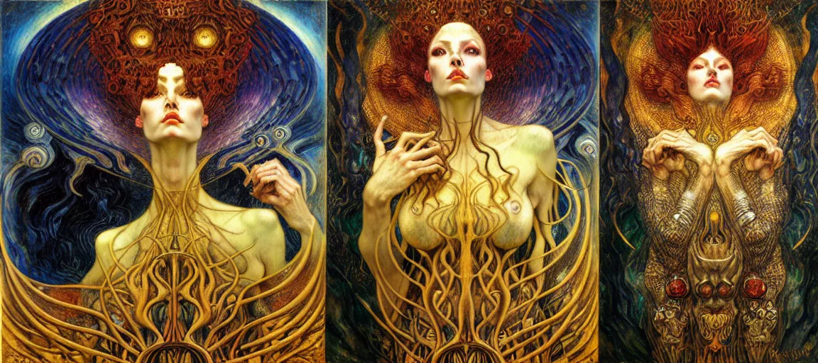 Image similar to Divine Chaos Engine by Karol Bak, Jean Delville, William Blake, Gustav Klimt, and Vincent Van Gogh, symbolist, visionary