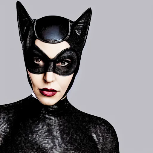 Image similar to full-body portrait of The Queen as catwoman, XF IQ4, 50mm, F1.4, studio lighting, professional, 8K, Look at all that detail!