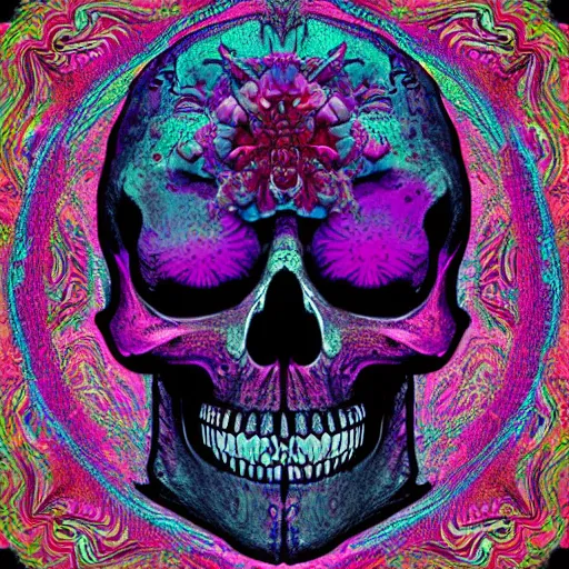 Prompt: psychedelic art of a skull