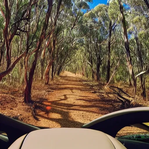 Image similar to driving a car in the australian bush outback psychedelic