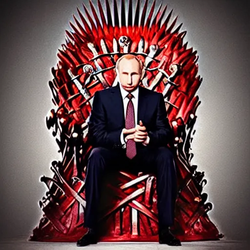 Image similar to “Putin sitting on the iron throne award winning, 4k realistic Photograph”