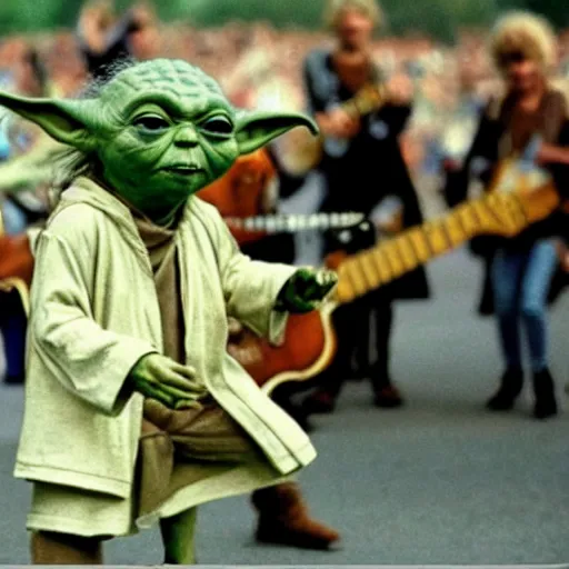 Image similar to yoda performing at woodstock