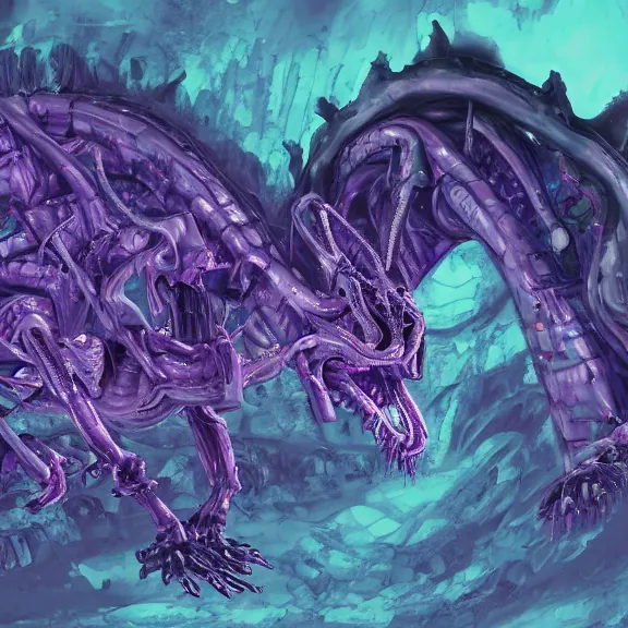 Image similar to detailed shot of inside a cavernous living stomach of a giant mecha dragon, the walls purple and pulsing, slimy and hot, lots of acid pooling up on the floor, digesting a bunch humans that ended up inside, food pov, micro pov, vore, digital art, furry art, high quality, 8k 3D realistic, macro art, micro art, Furaffinity, Deviantart, Eka's Portal, G6